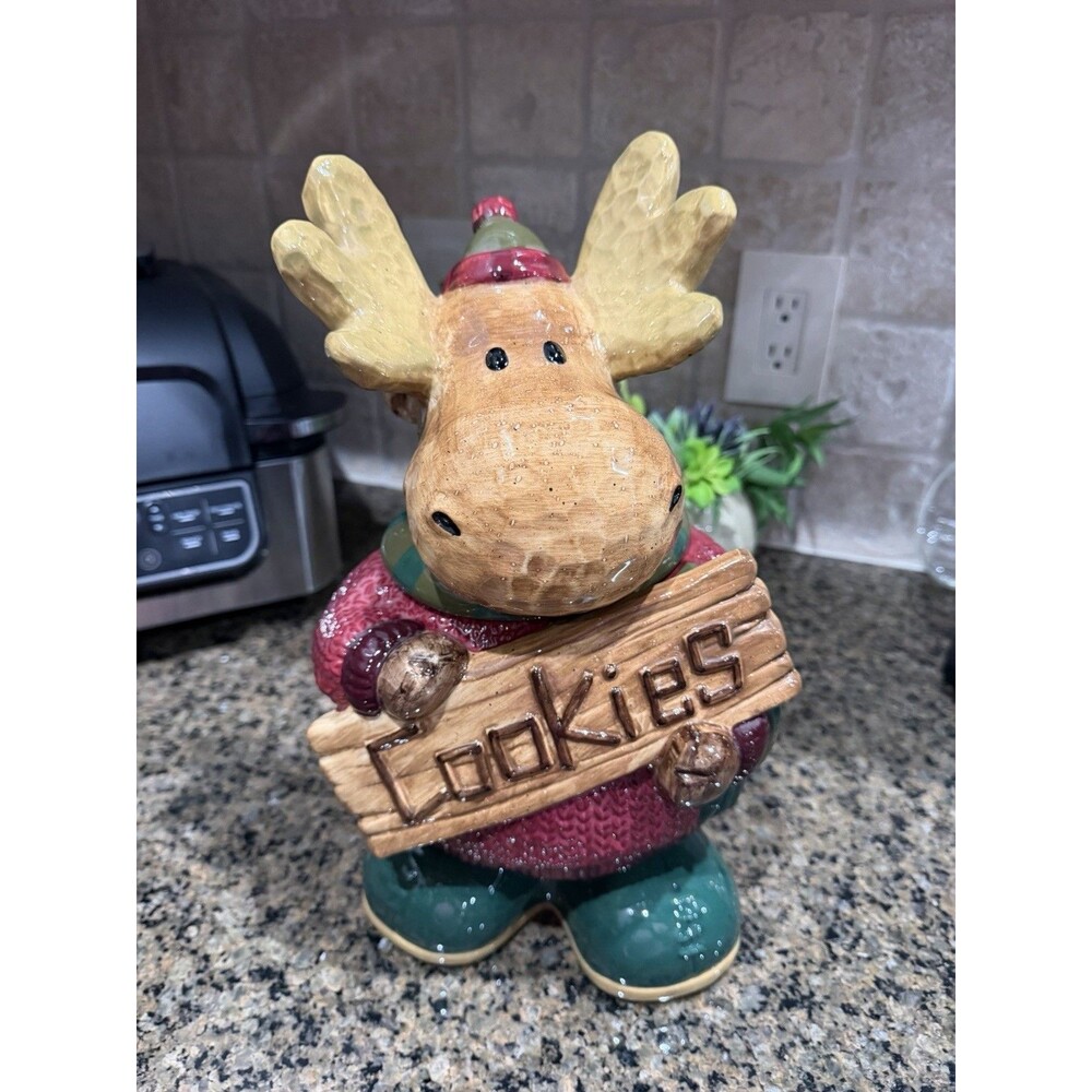 St Nicholas Square Heartland Moose Cookie Jar Winter Cabin Christmas Holiday 14"